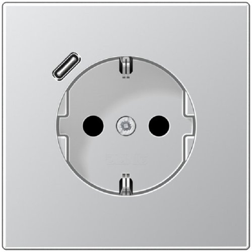 Розетка с заземлением +1хUSB тип C без рамки Jung LS990 metal 1-м. алюминий картинка